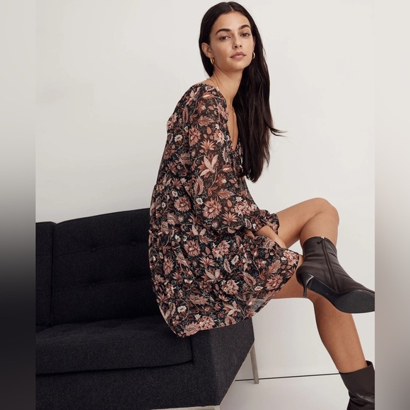 Madewell Amalia Tiered Mini Dress in Pampas Blooms - Size 10 - Picture 2 of 5